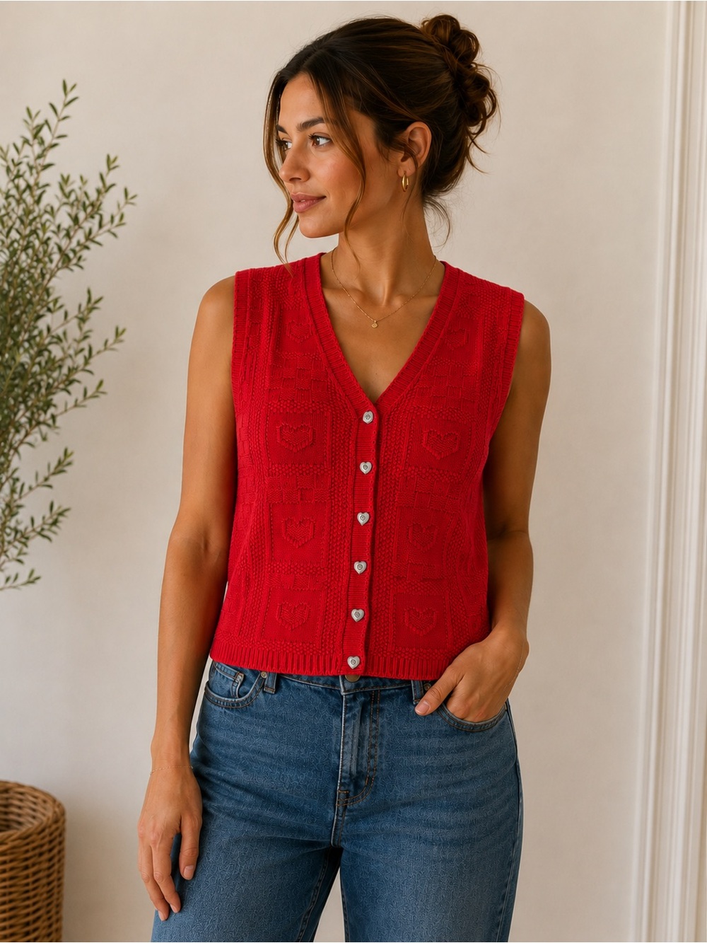 Vintage Parkhurst Northern Reflections Heart Button Knit Vest | Made in Canada |